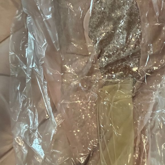 Eureka Sequin Illusion Halter Evening Prom Dress W/Sheer Overlay Rose Gold XS - Picture 8 of 11